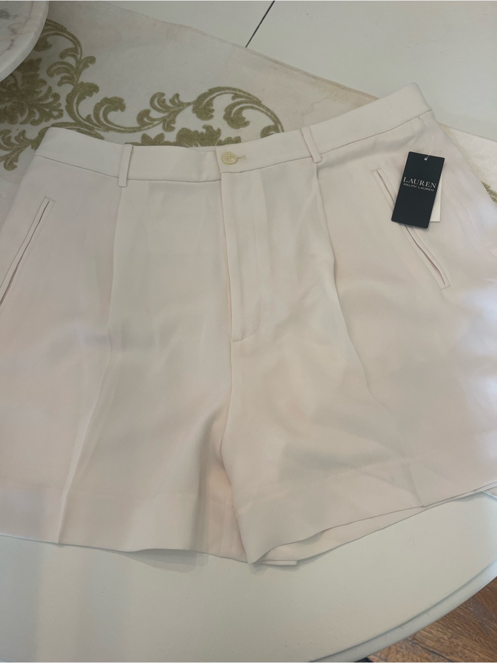 Ralph Lauren Cream High-Waist Pleated Shorts